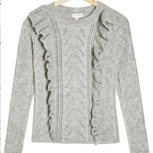 NWT TOPSHOP Ruffle Pointelle Sweater Gray Size 4-6